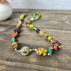 Vintage Multi Color Glass Bead Bohemian Statement Necklace